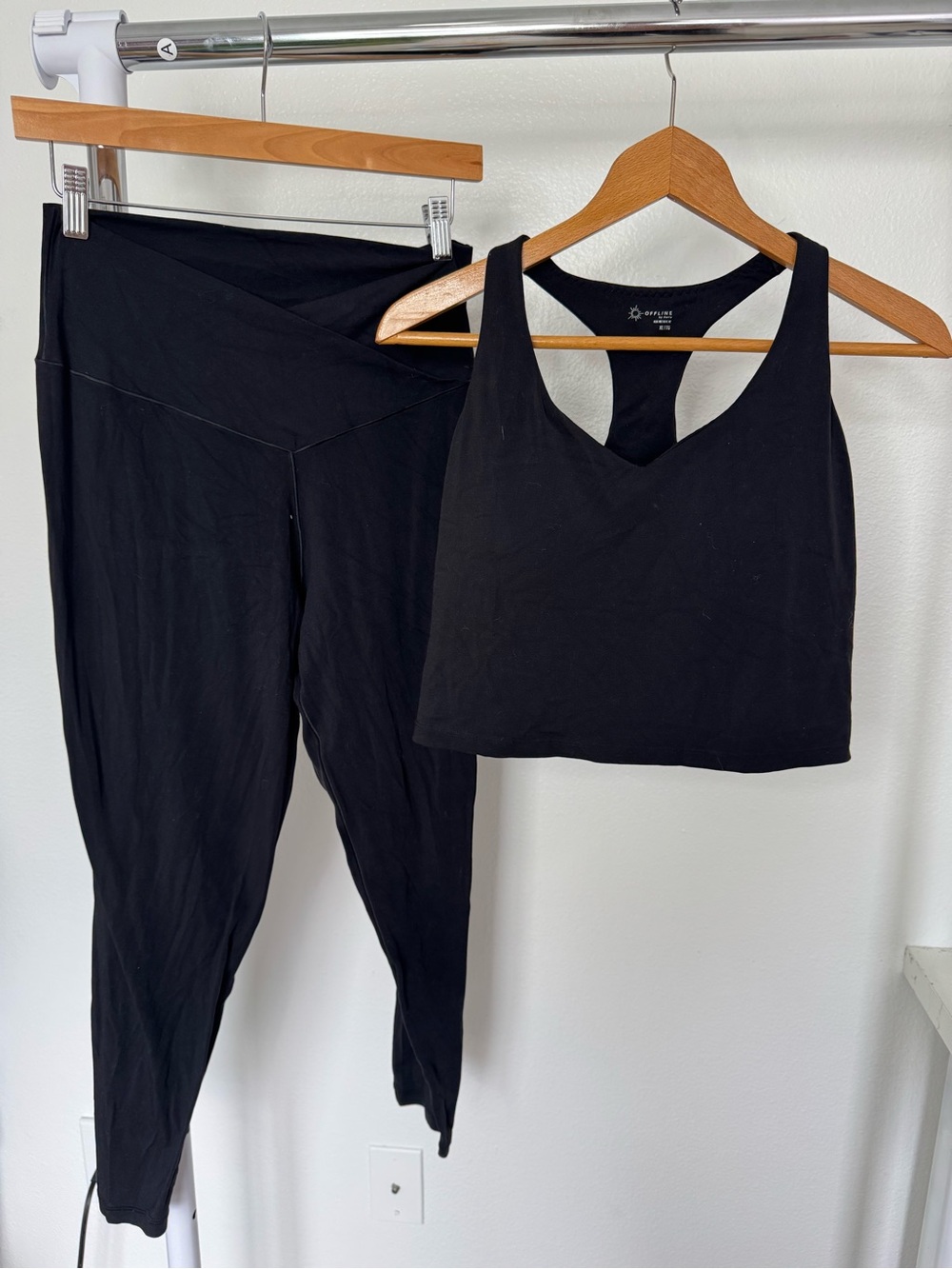 Offline by Aerie Women's Black Leggings and Racerback Crop Top Set